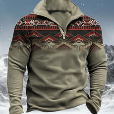 Western Sweatshirts for Men Aztec Cowboy Vintage Graphic Fleece Hoodie Mens Quarter Zip Pullover Country Jacket