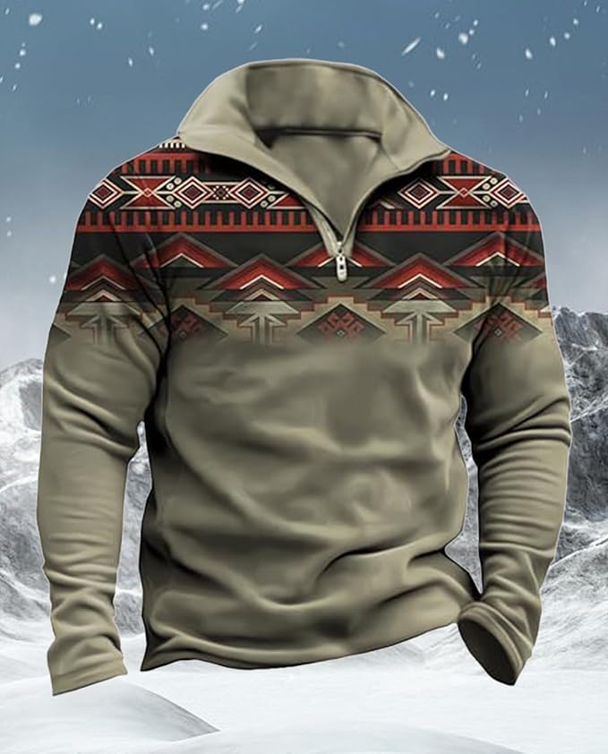 Western Sweatshirts for Men Aztec Cowboy Vintage Graphic Fleece Hoodie Mens Quarter Zip Pullover Country Jacket