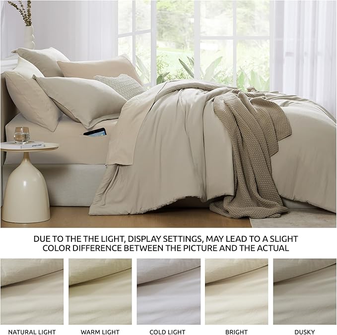 WRENSONGE Oversized Queen Comforter Set - 7 Pieces Light Oatmeal Bed in a Bag Queen with Sheets, 2 Pillow Shams, and 2 Pillowcases- Warm Bedding Sets Queen for All Season