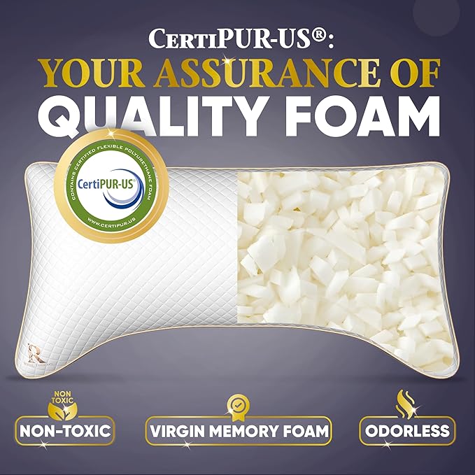 Royal Therapy King Memory Foam Pillow, Adjustable Shredded Odor-Free Pillow for Neck & Shoulder Pain Relief, Support for Back, Stomach, Side Sleepers