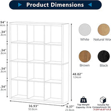 12-Cube Storage Organizer, Wooden Cube Shelf Bookcase with Reinforced Thick Shelves, Heavy-Duty 36.93