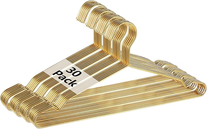 Gold Metal Hangers for Clothes - 30 Pcs Stainless Steel Wire Clothes Hangers, Heavy-Duty, Space-Saving for Coat Suit Dress