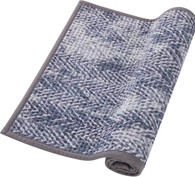 Woven Bath Mat, Modern Bathroom Rug Non-Slip, Washable, Ultra-Absorbent, Quick-Drying Minimalist Bathroom Decor(Blue, 24"x16")