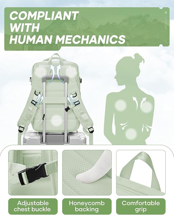 Vacuum Travel Backpack with Electric Vacpack Pump for Women, 40L Expandable Vacuum Compression Bags Personal Item Backpacks Flight Approved Traveling Carry on Suitcase Luggage, Light Green
