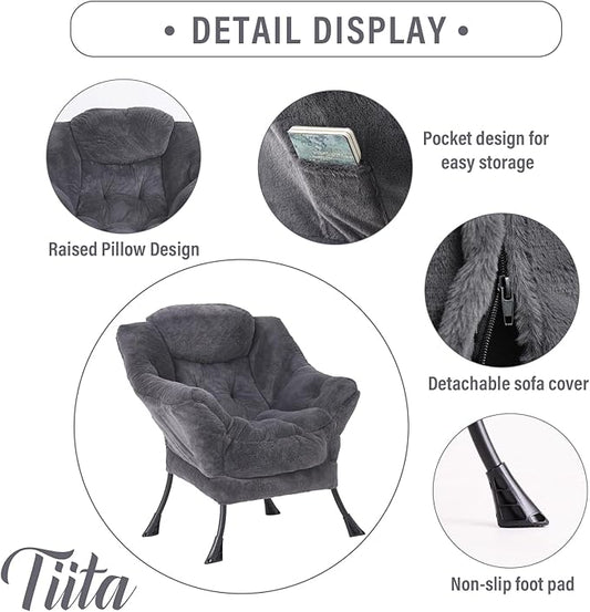 Tiita Lazy Chair with Ottoman, Modern Large Accent Lounge Chair, Leisure Sofa Armchair with Ottoman, Reading Chair with Footrest for Bedroom, Living Room, Dorm Rooms, Garden and Courtyard