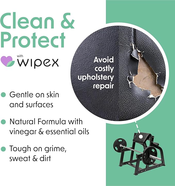 Wipex Gym Plant-Based Wipes, Natural Surface & Equipment Cleaning with Lemongrass, Eucalyptus & Vinegar for Home or Fitness Studio, Great on Yoga Mats, Peloton Bike, 400 Count (Pack of 2)