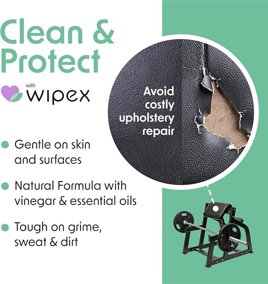 Wipex Gym Plant-Based Wipes, Natural Surface & Equipment Cleaning with Lemongrass, Eucalyptus & Vinegar for Home or Fitness Studio, Great on Yoga Mats, Peloton Bike, 400 Count (Pack of 2)