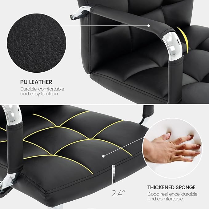 High Back Desk Chair, Modern PU Leather Home Office Task Chair with Arms, Adjustable Swivel Computer Executive Chair with Wheels (Black)