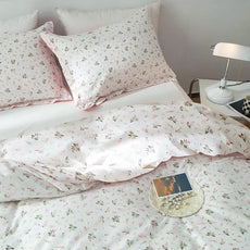 MKXI Pink Floral Girls Comforter Set Cute Bed Quilt Set Fluffy Bedding Set White Patterned Comforter 104