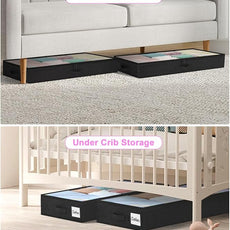 punemi Under Bed Storage Containers, Below 4 Inches Tall Low Profile Foldable Under Bed Storage,No Structure, Soft Fabric Blanket Storage and Clothing Storage with Zipper, 2 Pack, 20x40x3.7in, Black