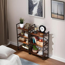 3-Tier Small Bookshelf, Industrial Metal & MDF Bookcase, X-Brace Stable Shelving for Small Spaces, Adjustable Feet, Easy Assembly, 27.6