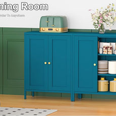 Coffee Bar Cabinet, Metal Sideboard Buffet Cabinet,Metal Storage Cabinet with 2 Doors and Adjustable Shelves for Kitche, Living Room, Entryway, Bathroom,Office (Blue, 31.5