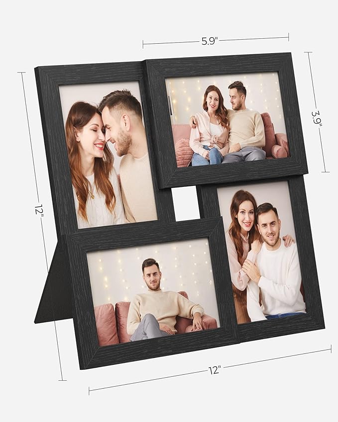 SONGMICS 4x6 Collage Picture Frames, Family Photo Collage Frame Set of 4 for Wall Decor, Glass Front, Wall Hanging or Tabletop, Ink Black URPF25BK