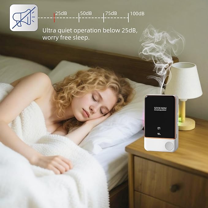 Waterless Essential Oil Diffuser for Home & Office Cordless Battery Operated Aroma Diffuser with 7 Mist Levels, Ultrasonic Air Freshener for Large Rooms Bedroom Bathroom Car Small & Portable