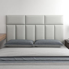 3D Anti-Collision Wall Padding, Peel & Stick Upholstered Panels, Queen Headboard, Playroom Decorative Protection, Pack of 2 Panels - 23.6' X 11.8' (Light Grey)