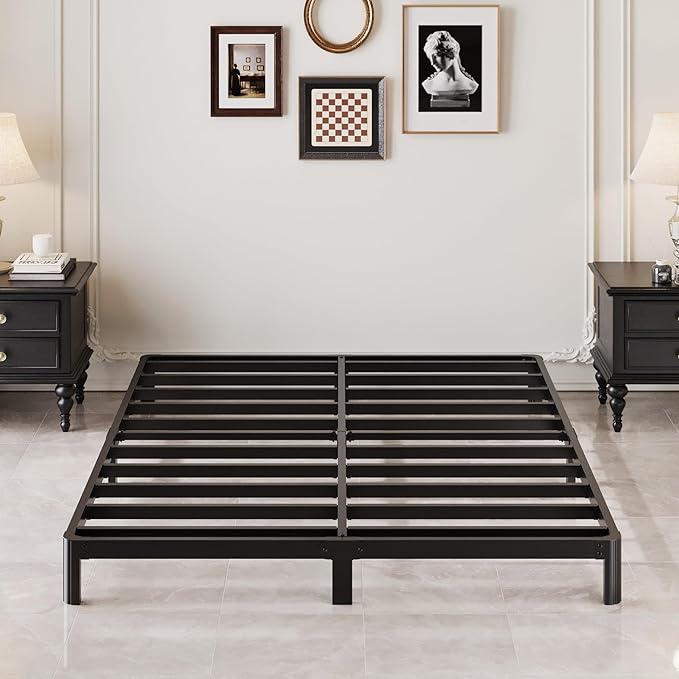 5 Inch Low Full Size Bed Frame with Rounded Corner Legs, 200 LBS Heavy Duty Metal Full Platform Bed Frame No Box Spring Needed, Noise Free, Easy Assembly, Black