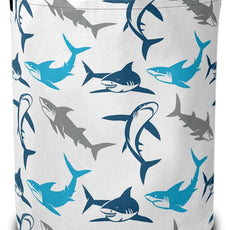 Cute Blue White Shark Laundry Hamper Large Canvas Fabric Lightweight Storage Basket/Dirty Clothes Collapsible Waterproof for College Dorms, Boys and Girls Bedroom,Bathroom