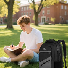 MATEIN 17 Inch Backpack for Men, Professional Work Office Laptop Backpack with USB Charging Port & Trolley Sleeve, Water Resistant Large College Daypack Travel Carry On, Black Grey