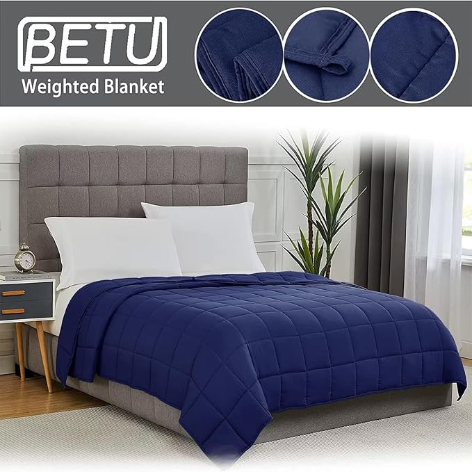 Navy Blue Weighted Blanket for Adults 15lbs, 60"x80", Queen Size Cooling Heavy Throw Blanket for 120-160lbs, Microfiber Soft Thick Big Blankets Weighted Comforter Gift for Sleeping