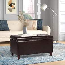 Joveco Storage Ottoman Bench, 33 Inches Faux Leather Rectangle Tufted Foot Stool for End Foot of Bed, Bedroom, Living Room, Brown