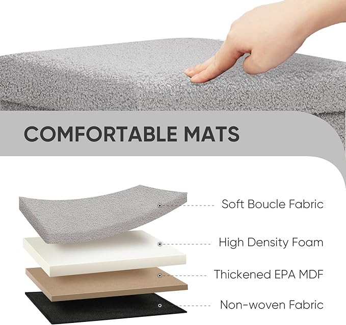 PINPLUS Storage Ottoman Cube Square Shaped Ottomans with Storage Foot Stool Footrest for Lving Room Boucle Ottoman Seat for Dorm Room,Faux Teddy Fur Grey,15"x15"x15"