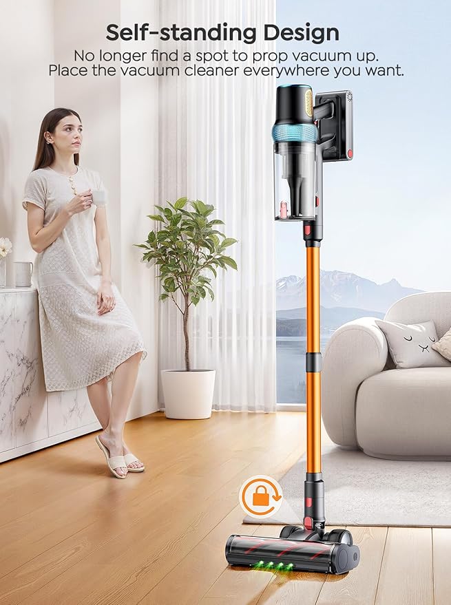 Cordless Vacuum Cleaner, 600W 50KPA 65Mins Vacuum Cleaners for Home, Upgraded Stick Vacuum with 3.3Ft Extendable Hose, LED Touch Screen & Wall Charging Station for Hard Floor Carpet Car Pet