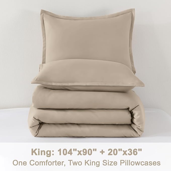 Litanika Comforter Set, Lightweight Solid Bedding Comforter Set, Fluffy Down Alternative Bed Set, Khaki, King