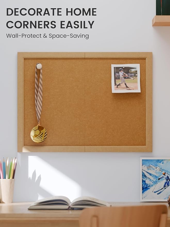 Foldable Cork Board Alternative, Felt Bulletin Board 24" x 18" Mustard Yellow Frame with 16 Adhesive Tabs, Pin Board for Home Office, Classroom, Entryway, Kitchen Wall Decor—Sunset Yellow