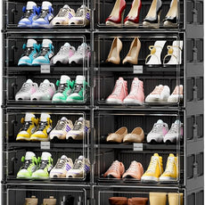 JEKO&JEKO 7 Tiers Foldable Boot Storage Shoe Rack Cabinet for Closet Entryway, Large Collapsible Shoe Organizer with Magnetic Doors (Black)