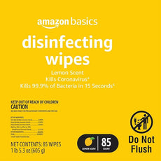 Amazon Basics Disinfecting Wipes, Lemon Scent, Sanitizes/Cleans/Disinfects/Deodorizes, 255 Count (3 Packs of 85)
