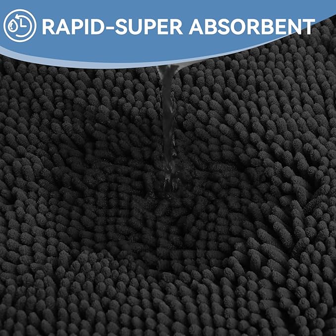 Bcoimo 44"×24" Absorbent Bath Mat, Non-Slip with Backing Chenille Bath Rug and Machine Washable Bathroom Mat Quick-Dry Design. Ideal for Bathroom and Tub Areas