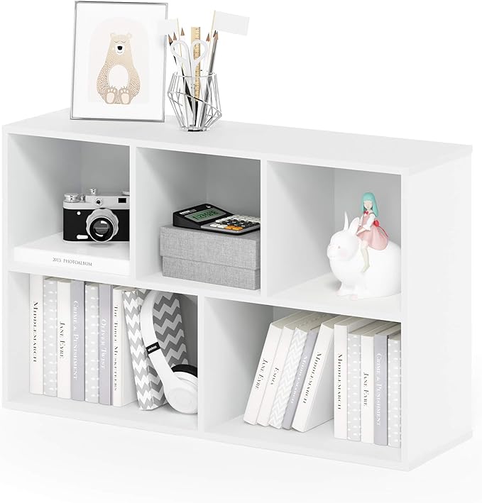 Furinno LUDER Book Shelf, 5-Cube Bookshelf, Reversible Bookcase, 9.4 x 19.5 x 31.5, for Living Room, Bedroom, Home Office, White