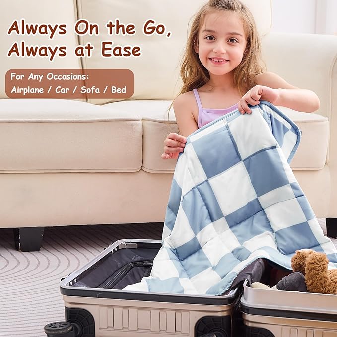 yescool Blue Checkered Weighted Lap Pad 2 Pounds Cooling Weighted Lap Blanket, Plaid Small Weighted Blanket, Weighted Throw Blankets Gift for Travel Indoor Outdoor, 20"x30"