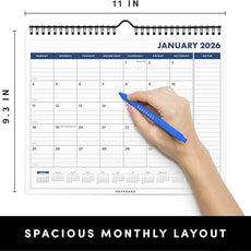 PAPERAGE 2026 Calendar, 12 Months (January 2026 - December 2026), Small (9 in x 11 in), Minimalist Wall and Desk Calendar with Monthly Views, Yearly Plans & Notes Section – Navy