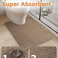 PADOOR Braided Toilet Rugs U Shaped, Non Slip Toilet Mats for Bathroom Floor Machine Washable Super Absorbent Contour Bath Rugs for Toilet Mat Quick Dry U Shaped Toilet Rug, 20''x24'' Brown