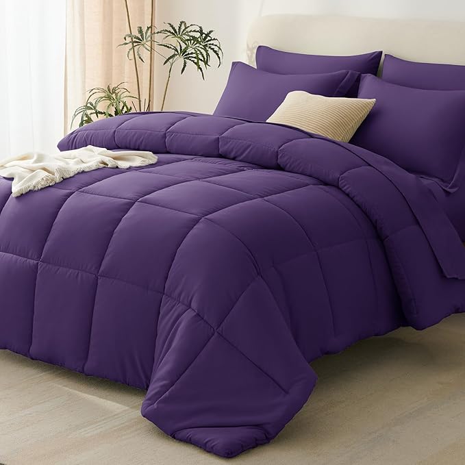 CozyLux King Size Comforter Set Purple - 7 Pieces Bed in a Bag King, Okeo-Tex Certifited Bedding Set, All Season Soft Bed Set with Down Alternative Comforter, Sheets, Pillowcases & Pillow Shams
