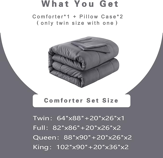 DOWNCOOL Twin Comforter Set -All Season Bedding Comforters Sets with 1 Pillow Case -2 Pieces Bed Set Down Alternative Comforter Set -Grey Twin Bedding Sets(64"x88")