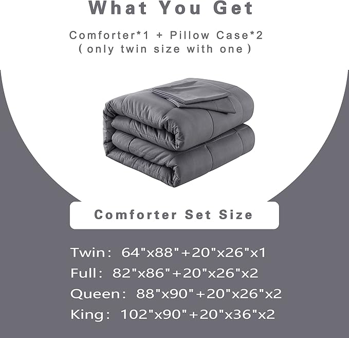 DOWNCOOL Full Size Comforter Sets -All Season Bedding Comforters Sets with 2 Pillow Cases -3 Pieces Bed Set Down Alternative Comforter Set -Grey Bedding Sets Full(82"x86")