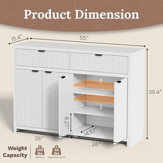 Fluted Sideboard Buffet Cabinet with Storage Drawers, 55