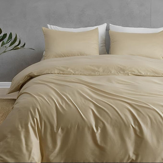 HeimenAogo Egyptian Cotton Duvet Cover Twin/Twin XL Sateen Weave, Silky Soft and Breathable Bedding Set with Zipper Closure, Long Staple Cotton Bed Linen Cream 2Pcs