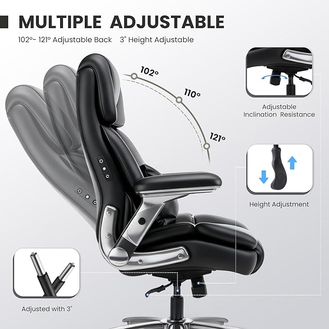 750lbs Heavy Duty Desk Chair with 3D Kneading Massage, Big and Tall Office Chairs with Ergonomic Support, 4D Armrests, 5 Quiet Dual Rubber Wheel, Thick Pocket Spring Cushion(Black, PU)