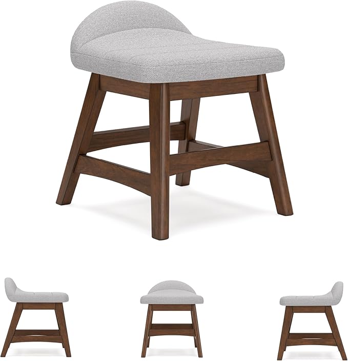 Signature Design by Ashley Lyncott Casual Upholstered Armless Home Office Desk Chair with Backless Design, Light Gray & Light Brown