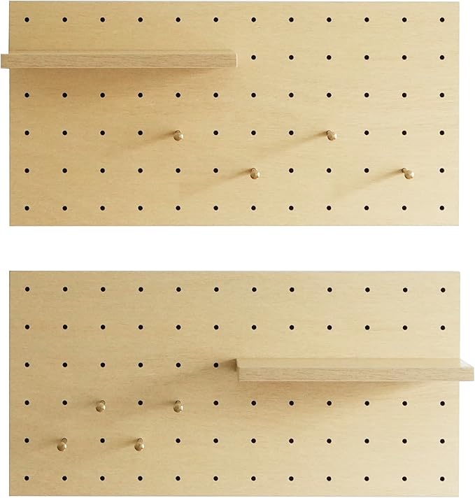 Wooden Pegboard Modular Display Organization Storage Wall Hooks Shelf (Birch Colored Finish-A)