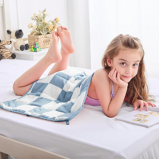 yescool Blue Checkered Weighted Lap Pad 2 Pounds Cooling Weighted Lap Blanket, Plaid Small Weighted Blanket, Weighted Throw Blankets Gift for Travel Indoor Outdoor, 20"x30"