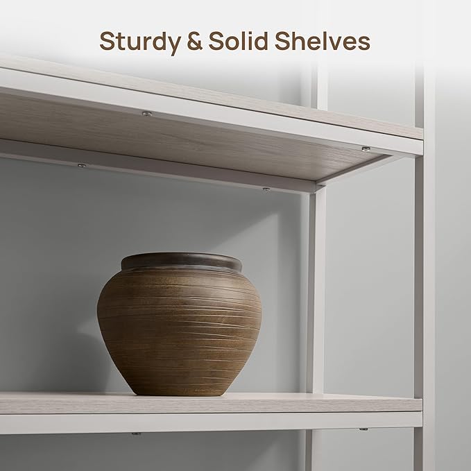 SICOTAS Book Shelf Fluted Bookshelf Cabinet - 75" Tall Bookcase 6 Tier Large Bookshelves with Door Storage Modern Triple Wide Book Shelves Case for Living Room Office Library, Metal Frame, White Alder