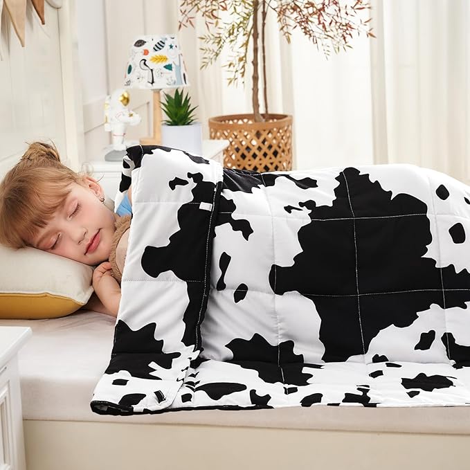 yescool Cow Print Weighted Blanket 5 Pounds Cooling Cow Blanket, Heavy Blanket for Sleeping, Throw Blanket Gift Weighted Comforter for 40-60lbs, 36"x48"