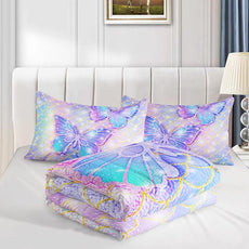 CVHOUSE Butterfly Comforter Set Queen Size,Rainbow Mermaid Butterfliy Bedding Set for Kids Girls,Rainbow Mermaid Butterflies Quilt Set Butterfly Duvet Set Girl's Bedroom Decor 3 Pieces, Eebttaf075