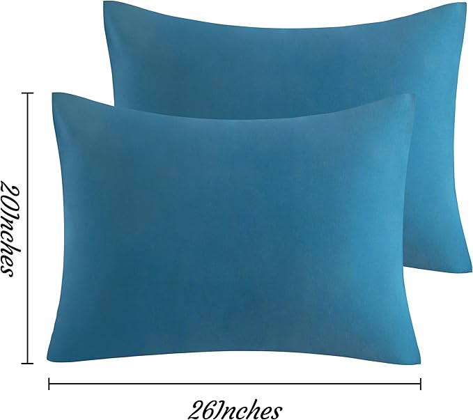 NTBAY Standard Pillow Cases Set of 2, 2 Pack Brushed Microfiber 20x26 Pillow Cases, Soft, Wrinkle, Fade, Stain Resistant Teal Blue Pillow Cases with Envelope Closure, 20x26 Inches, Teal Blue