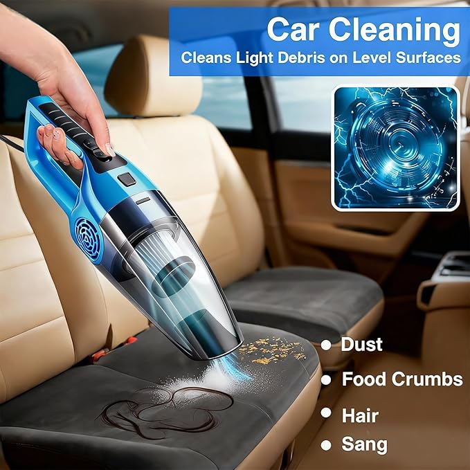 Car Vacuum Cleaner – 9000PA High Power Suction, DC 12V Portable Handheld Auto Vacuum with Attachments, Mini Car Interior Cleaner for Pet Hair, Dust, Crumbs, and Debris (Ocean Blue)