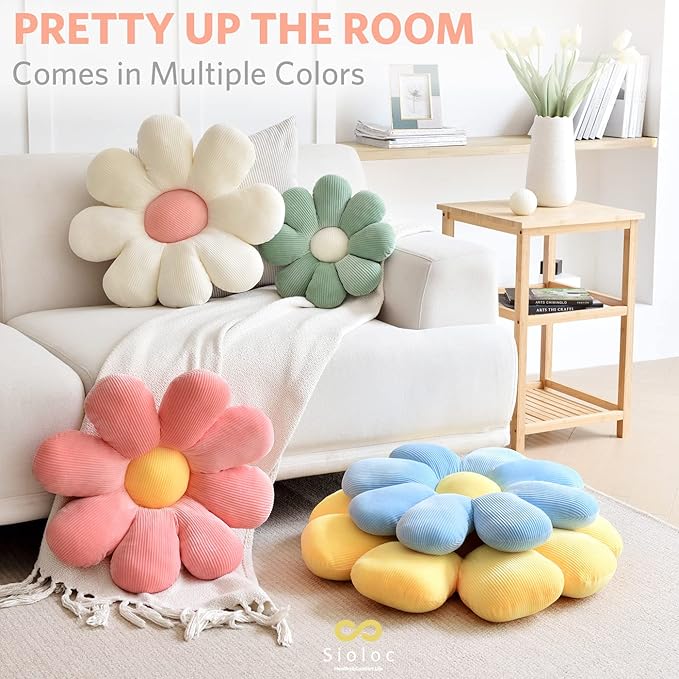Sioloc Flower Shaped Throw Pillow, Butt Cushion, Floor Pillow, Seating Cushion, Cute Room Decor & Plush Pillow for Bedroom Sofa Chair (Red, 23.6"), 1 Count
